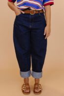 THE LYRA ROLL UP BARREL JEANS IN DARK DENIM