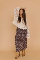 THE MIYA FLORAL MIDI SKIRT IN CHOCOLATE