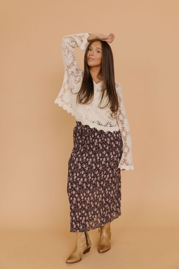 THE MIYA FLORAL MIDI SKIRT IN CHOCOLATE - Image 5