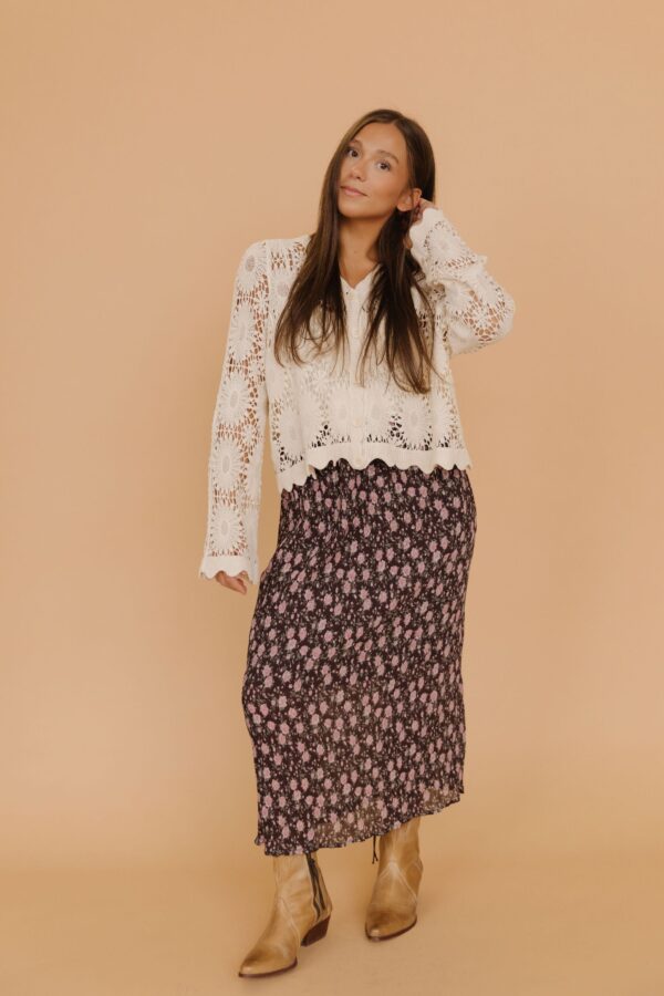 THE MIYA FLORAL MIDI SKIRT IN CHOCOLATE - Image 7