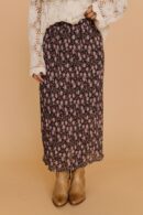 THE MIYA FLORAL MIDI SKIRT IN CHOCOLATE