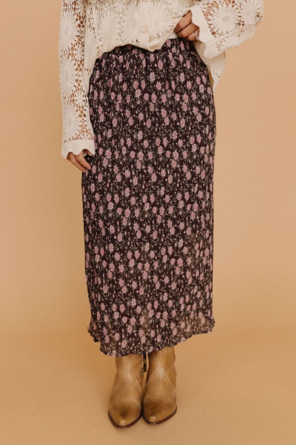 THE MIYA FLORAL MIDI SKIRT IN CHOCOLATE - Image 3