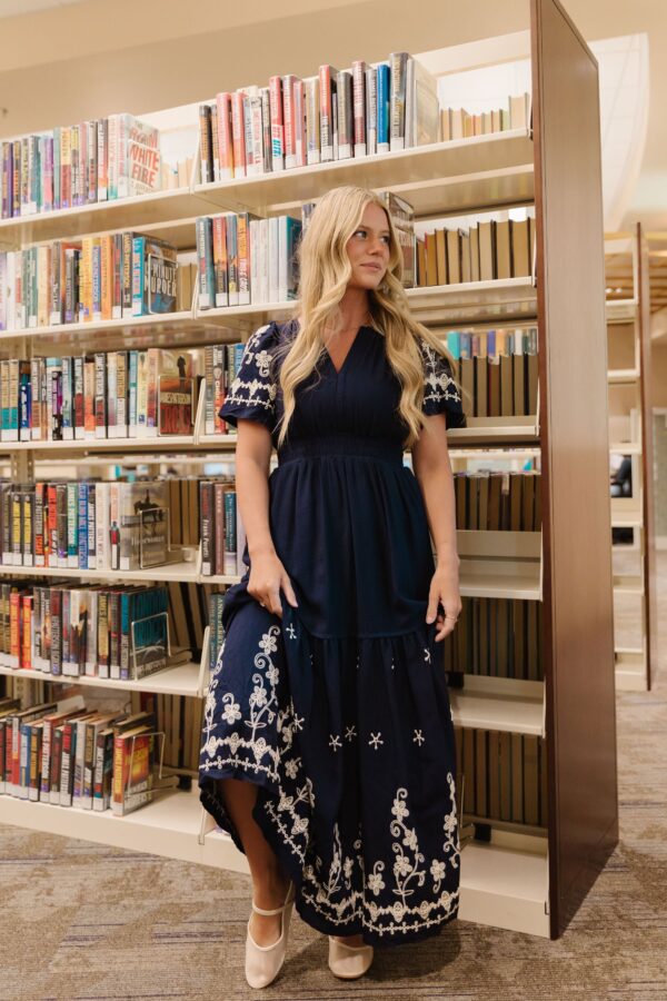 THE MIDNIGHT EMBROIDERED MAXI DRESS IN NAVY - Image 3