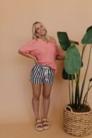 THE BAY STRIPE TWILL DENIM SHORTS IN NAVY