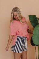 THE BAY STRIPE TWILL DENIM SHORTS IN NAVY