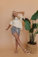 THE BAY STRIPE TWILL DENIM SHORTS IN NAVY