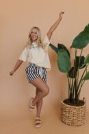 THE BAY STRIPE TWILL DENIM SHORTS IN NAVY