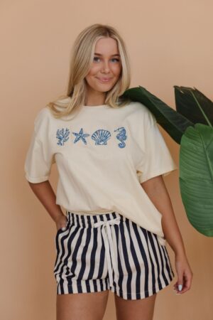 THE BAY STRIPE TWILL DENIM SHORTS IN NAVY