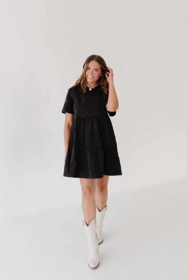 THE LORI MINERAL WASHED DENIM DRESS IN BLACK - Image 3