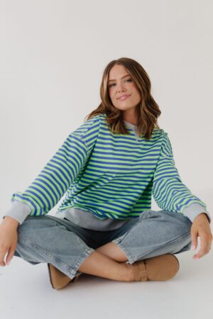 THE HAIDEN OVERSIZED STRIPED CREW IN GREEN