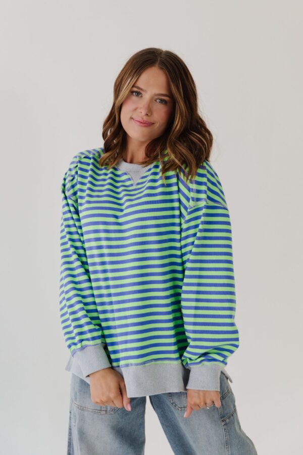 THE HAIDEN OVERSIZED STRIPED CREW IN GREEN - Image 2