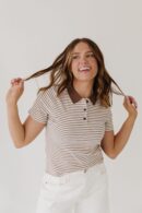 THE TABITHA STRIPED POLO IN BEIGE