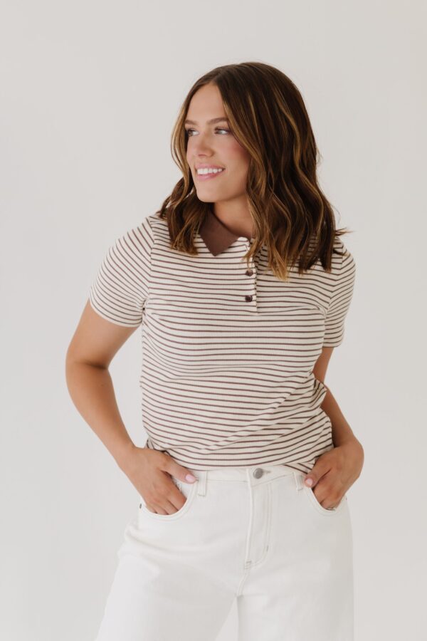 THE TABITHA STRIPED POLO IN BEIGE - Image 2