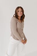 THE BIANCA BUTTON DOWN KNIT TOP IN MOCHA