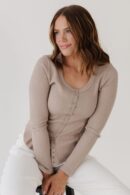 THE BIANCA BUTTON DOWN KNIT TOP IN MOCHA