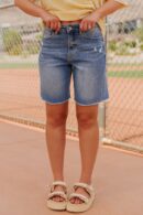 THE KYLIE HIGH RISE BERMUDA SHORTS IN VALOUR BY VERVET