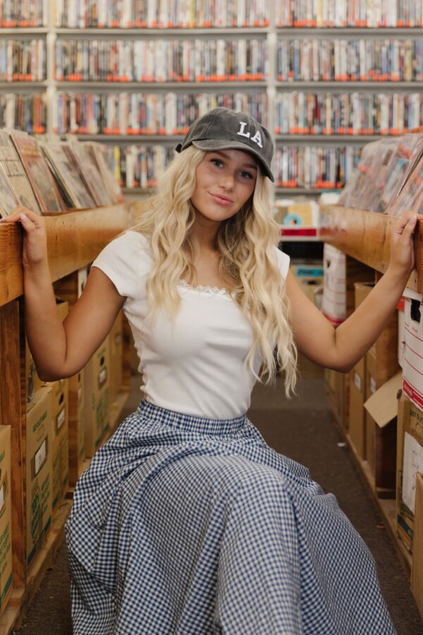 THE MAVIS GINGHAM MAXI SKIRT IN NAVY - Image 6