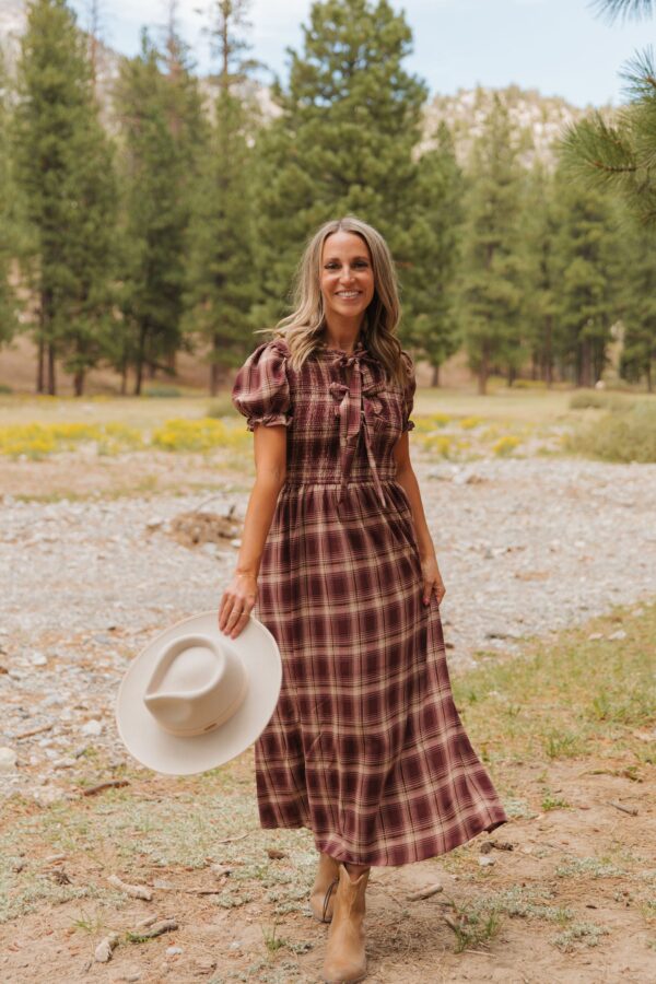 THE ANNABELLE PLAID MIDI DRESS IN BURGUNDY - Image 7