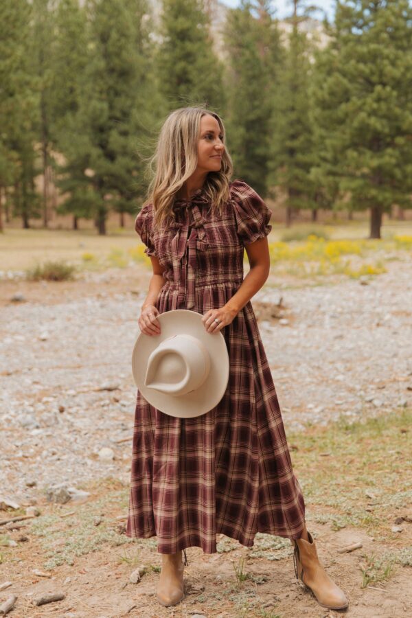 THE ANNABELLE PLAID MIDI DRESS IN BURGUNDY - Image 3