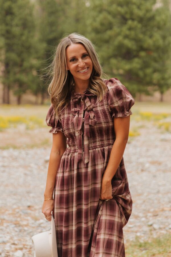THE ANNABELLE PLAID MIDI DRESS IN BURGUNDY - Image 2