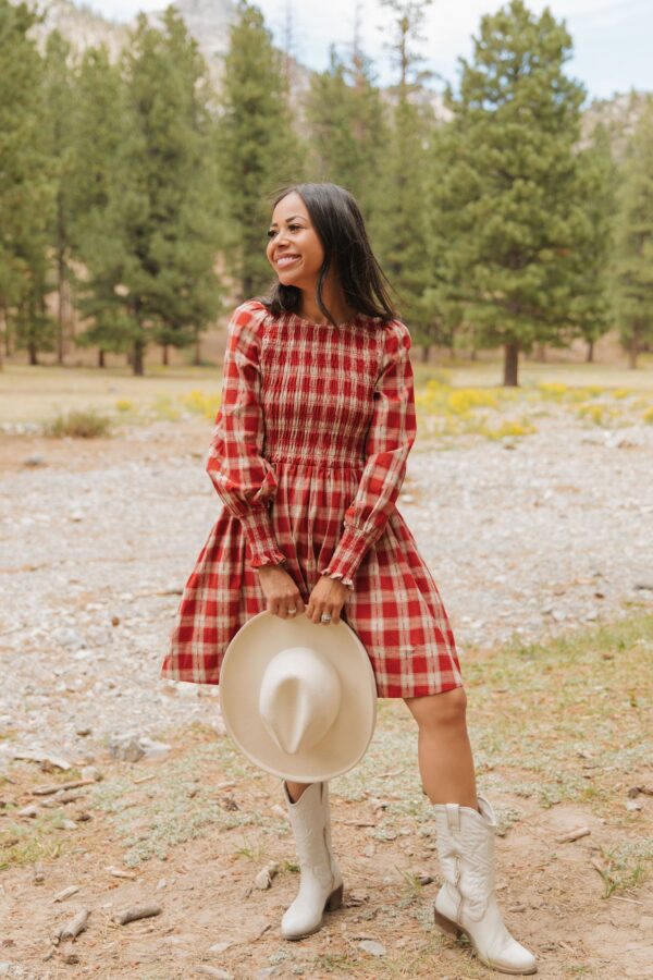 THE ALLISON PLAID MINI DRESS IN RED - Image 3
