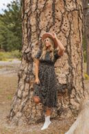 THE CHANTEL FLORAL CHIFFON MIDI DRESS IN BLACK