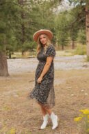 THE CHANTEL FLORAL CHIFFON MIDI DRESS IN BLACK