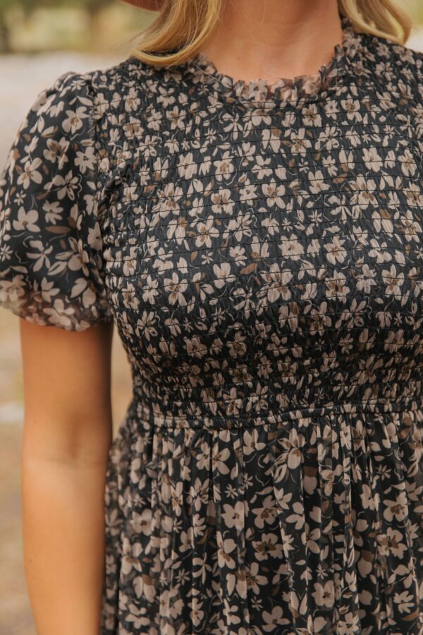 THE CHANTEL FLORAL CHIFFON MIDI DRESS IN BLACK - Image 3