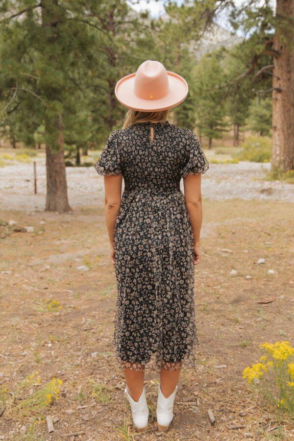 THE CHANTEL FLORAL CHIFFON MIDI DRESS IN BLACK - Image 7