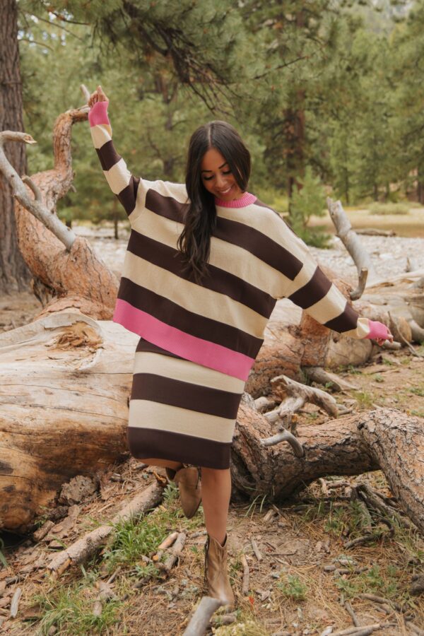 THE MAGGY SHEATH MIDI IN BROWN/CREAM - Image 8