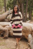 THE MAGGY SHEATH MIDI IN BROWN/CREAM