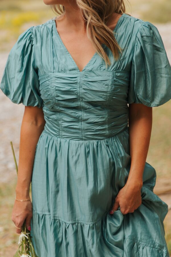 THE SISSY PUFF SLEEVE DRESS IN TEAL - Image 2