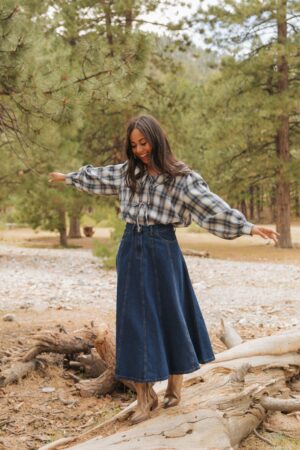 THE JOCELYN MAXI SKIRT IN DARK DENIM