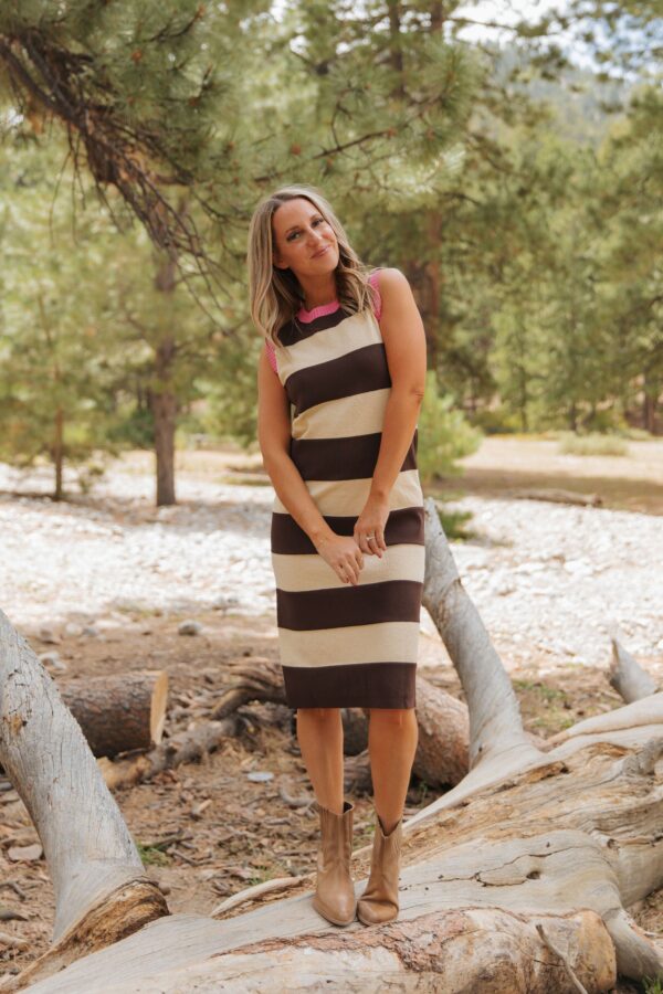 THE MAGGY SHEATH MIDI IN BROWN/CREAM - Image 2