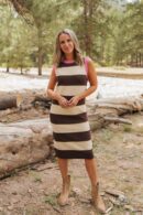 THE MAGGY SHEATH MIDI IN BROWN/CREAM
