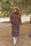 THE MIYA FLORAL MIDI SKIRT IN CHOCOLATE