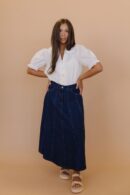 THE JOCELYN MAXI SKIRT IN DARK DENIM