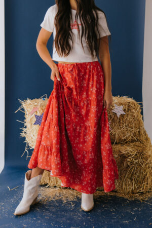 THE STETSON MAXI SKIRT IN RED FLORAL