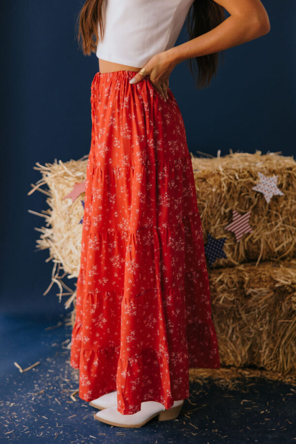 THE STETSON MAXI SKIRT IN RED FLORAL - Image 4