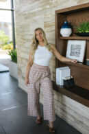 THE KIARA PLAID WIDE LEG PANTS IN BROWN
