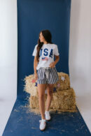 THE BAY STRIPE TWILL DENIM SHORTS IN NAVY