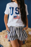 THE BAY STRIPE TWILL DENIM SHORTS IN NAVY