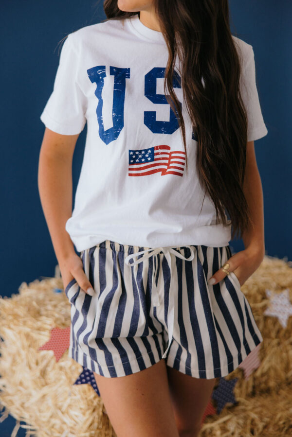 THE BAY STRIPE TWILL DENIM SHORTS IN NAVY - Image 6