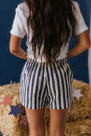 THE BAY STRIPE TWILL DENIM SHORTS IN NAVY