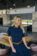 THE KATRINA BUTTON DOWN MIDI DRESS IN NAVY