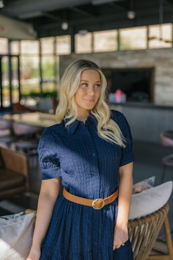 THE KATRINA BUTTON DOWN MIDI DRESS IN NAVY