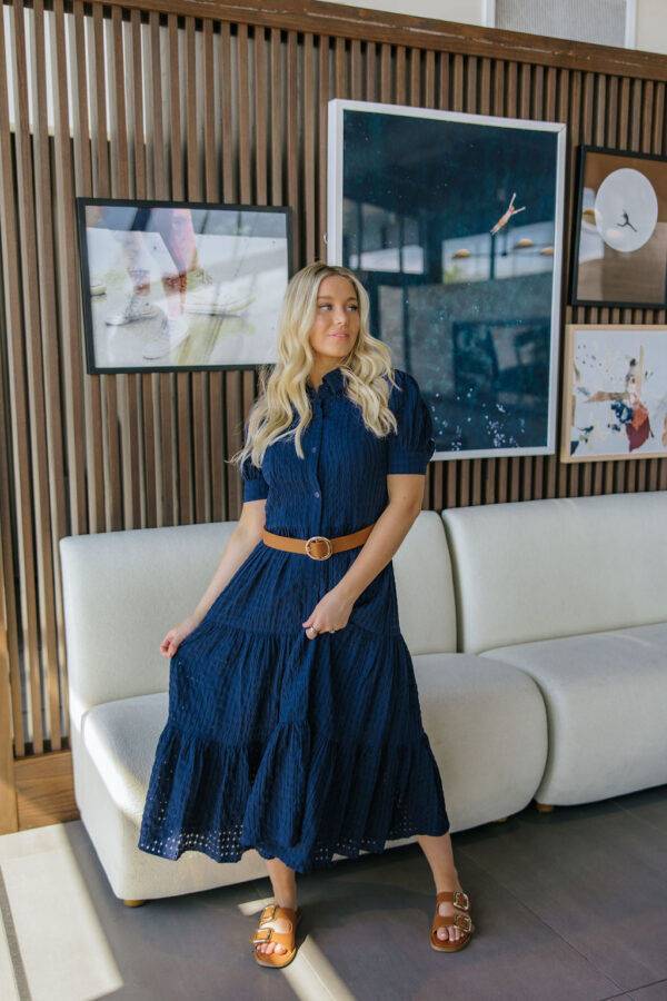 THE KATRINA BUTTON DOWN MIDI DRESS IN NAVY - Image 6